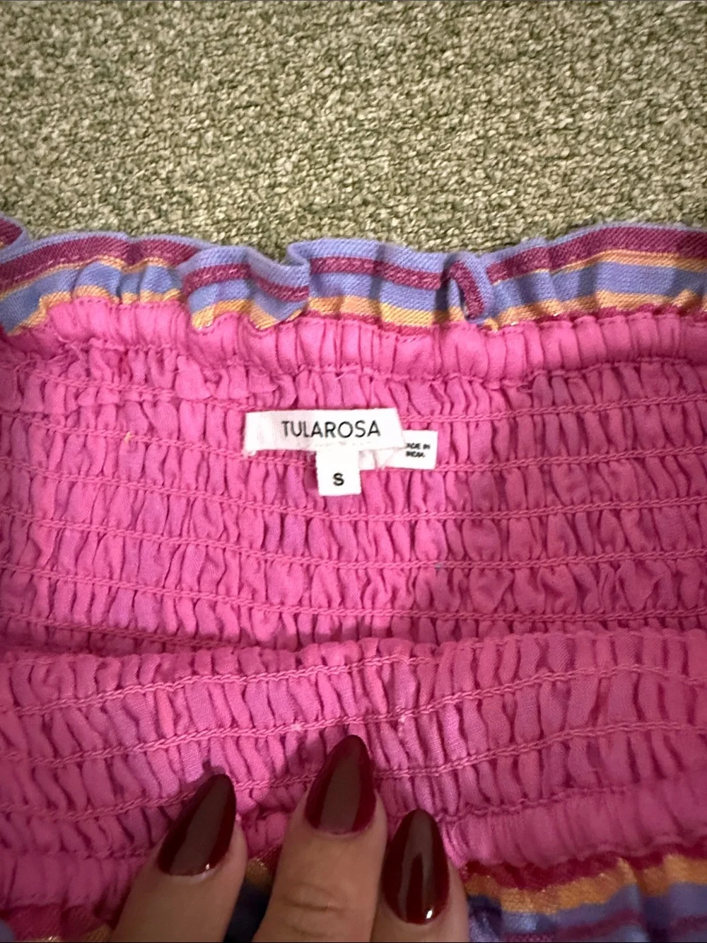 Tularosa Gabriella shorts small Pink Purple Striped High-Waist Smocked